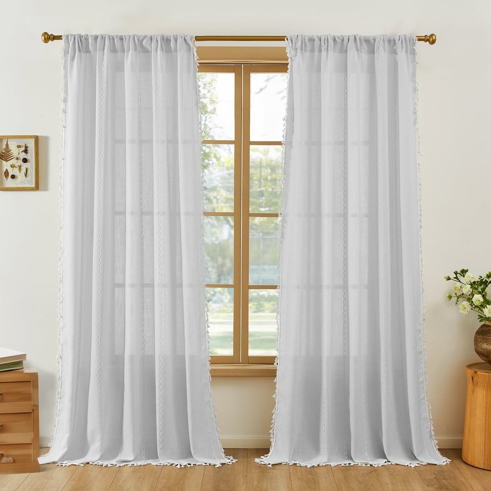 Deconovo Boho Sheer Curtain with Tassels & Embroidery 1 Panel