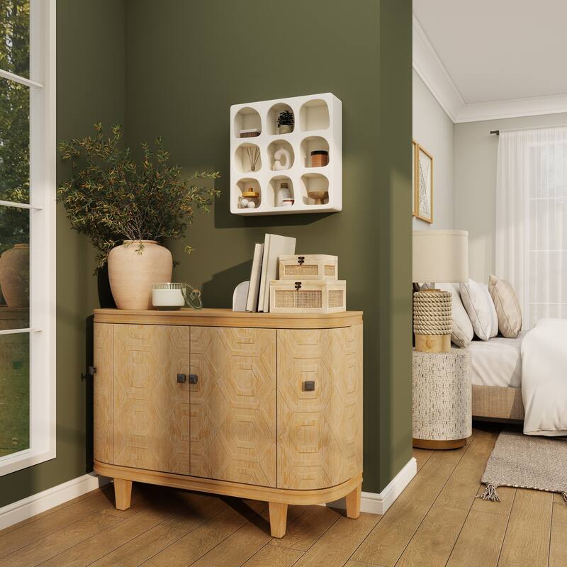 Cream or Black Wood 9 Shelf Geometric Room Wall Shelf