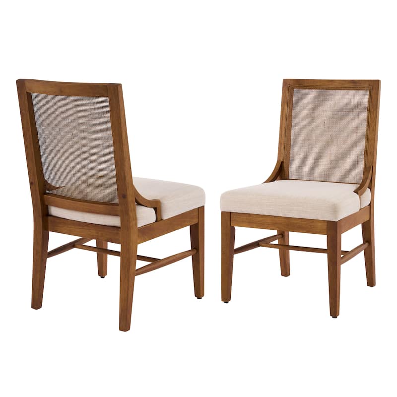 Christopher Knight Home - Upholstered Modern Fabric Chair with Cane Back and Rubber Wood Legs (Set of 2)