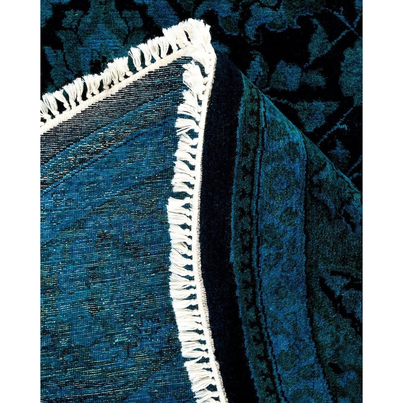 Overton Hand Knotted Wool Vintage Inspired Modern Contemporary Overdyed Blue Area Rug - 6' 1" x 9' 1"