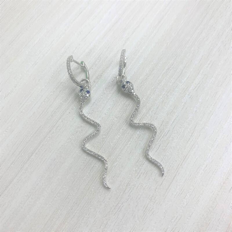 Joelle Collection Snake Dangle Earrings Sapphire & Diamonds 14K White Gold