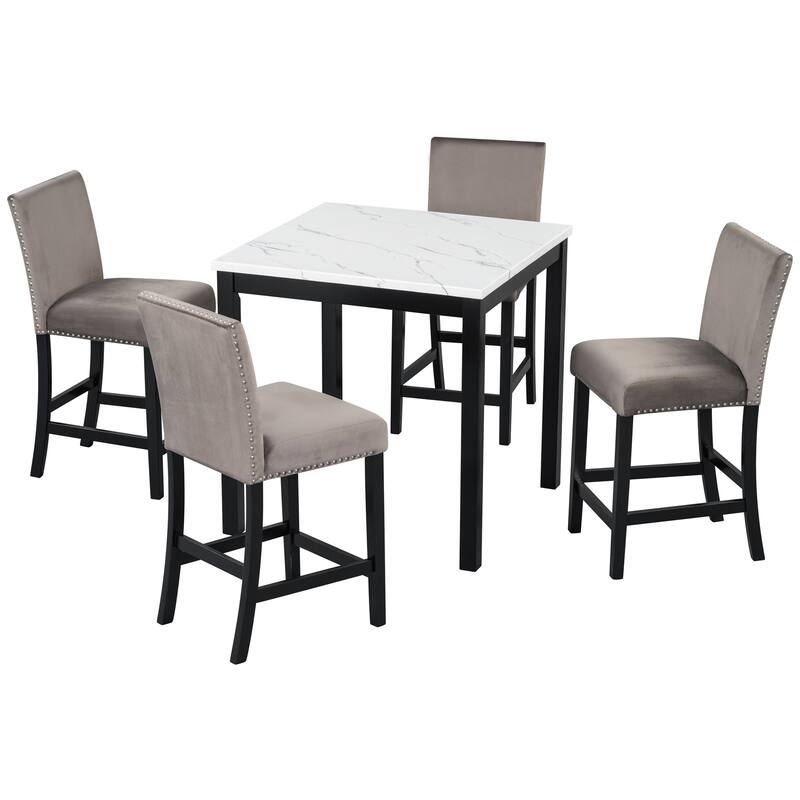 5 Piece Counter Height Dining Table Set w/ 4 Velvet Upholstered Chairs
