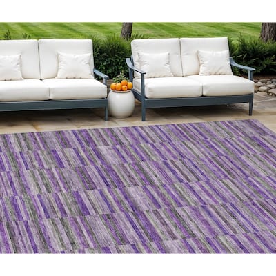 HomeRoots Striped Transitional Rectangle Outdoor Rug