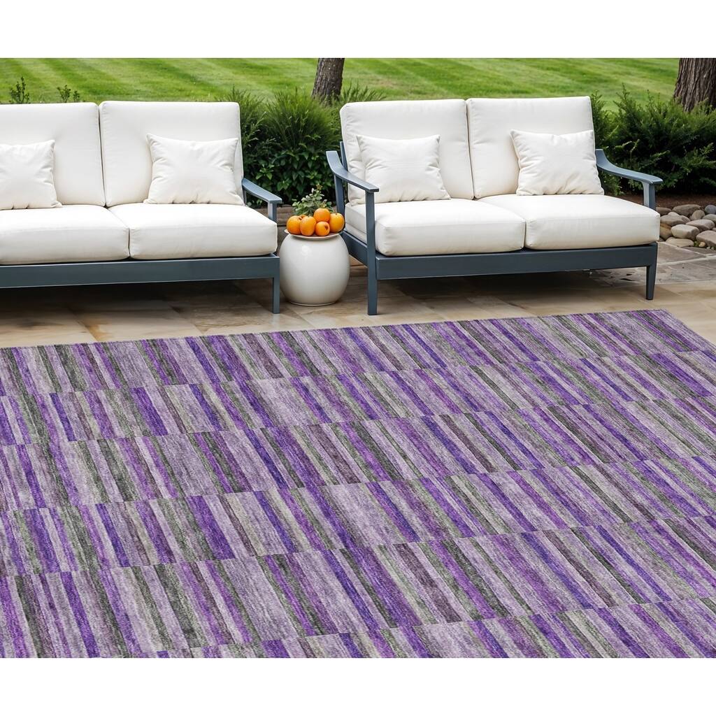 HomeRoots Striped Transitional Rectangle Outdoor Rug