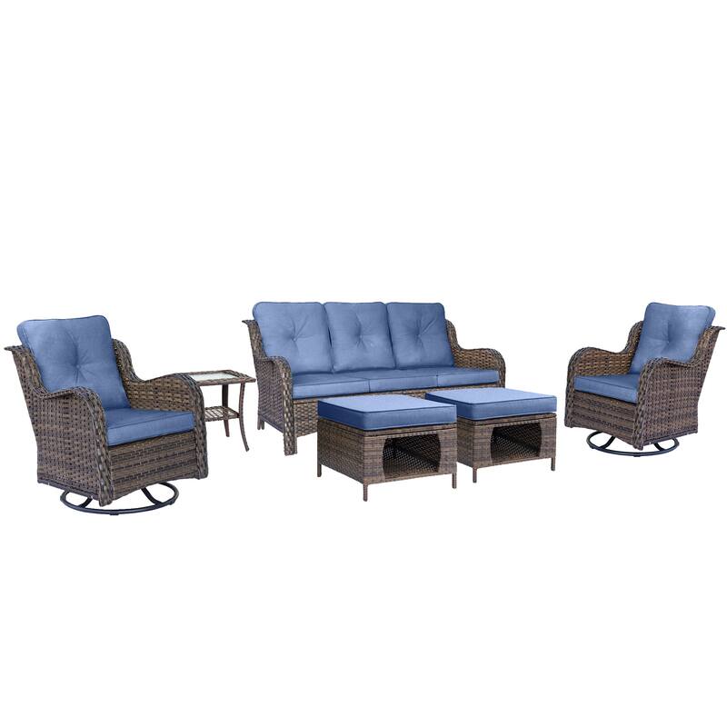 High Back Rattan Wicker Outdoor Patio Conversation Swivel chairs Sets