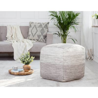 Jani Halifax 20 inch Gray and Ivory Square Pouf Ottoman