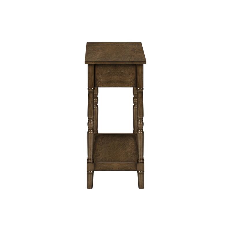 Accent Table, 2 Tier, End, Side Table, Nightstand, Bedroom, Narrow, Lamp, Storage Drawer, Brown Veneer, Traditional