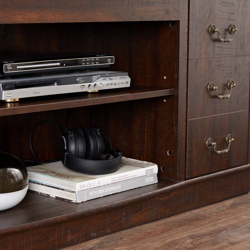 Traditional TV Media Stand Farmhouse Rustic Entertainment Console for TV Up to 65" with Open and Closed Storage Space,Espresso