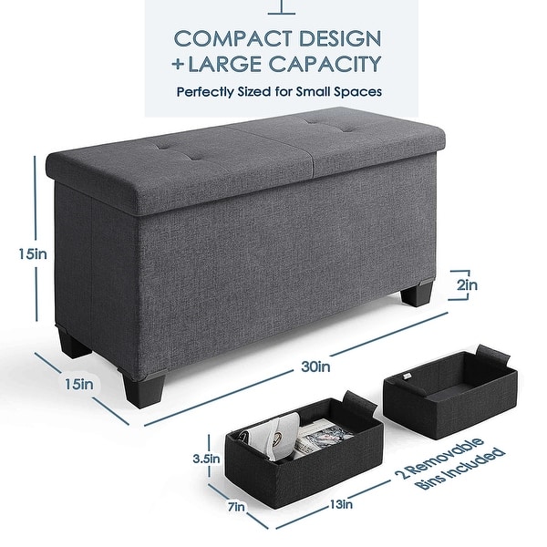 dimension image slide 4 of 24, Empyrean Tuffted Folding Foot Rest Storage Ottoman Bench with Storage Bins
