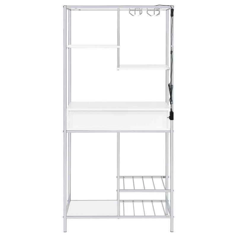 Figueroa White High Gloss 5-shelf Wine Cabinet with Storage Drawer