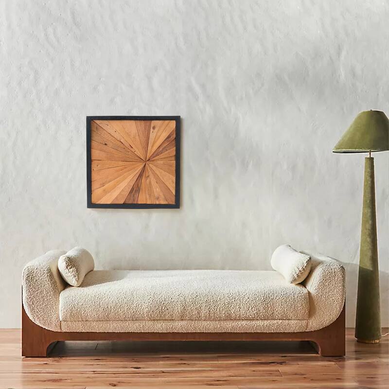 Teak Wood Square Wall Decor Geometric Pattern Hanging Decoration
