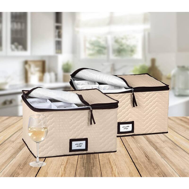 Hold N' Storage - Pack of 2 Sizes Wine Glass Storage with Dividers and Carry Handles. Each Holds 12 Standard Size Glasses