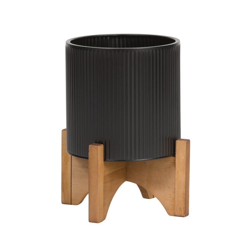 Everett Black Mid-Century Modern Indoor Metal Pot Planter with