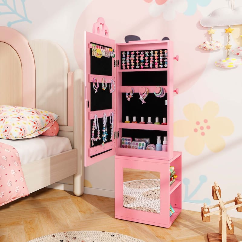 Kids Jewelry Cabinet Armoire Standing Vanity Dressing Mirror