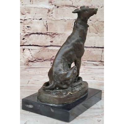 Emmanuel Fremiet Bronze Metal Greyhound Slender Imitative Dog Sculpture Statue Figure On Marble Base