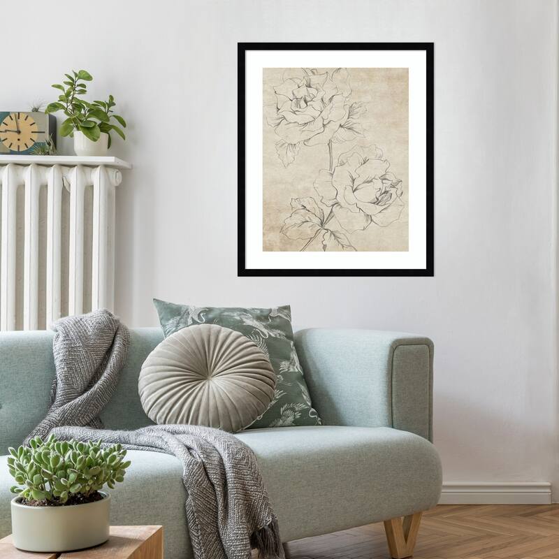 Rose Sketch Sepia by Patricia Pinto Wood Framed Wall Art Print