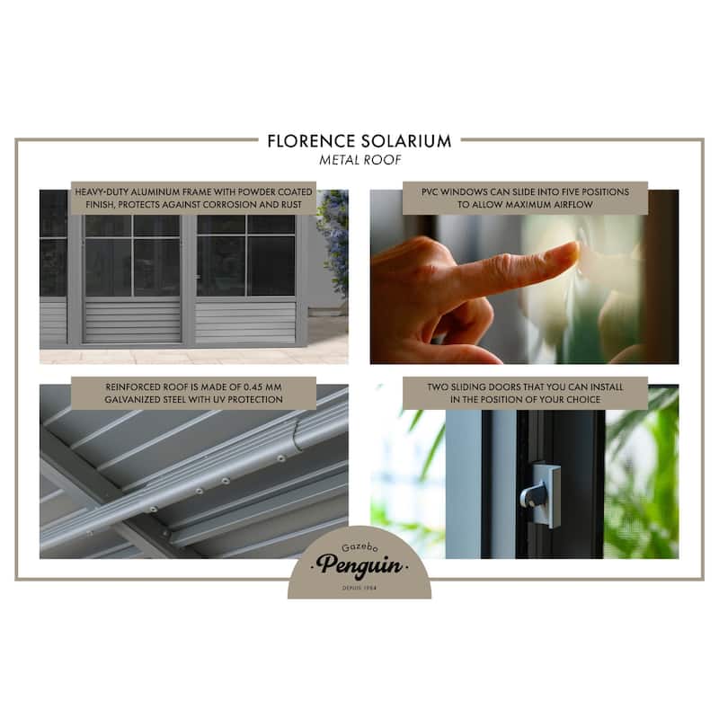 Florence - Wall Mounted Solarium 8x12 Metal Roof