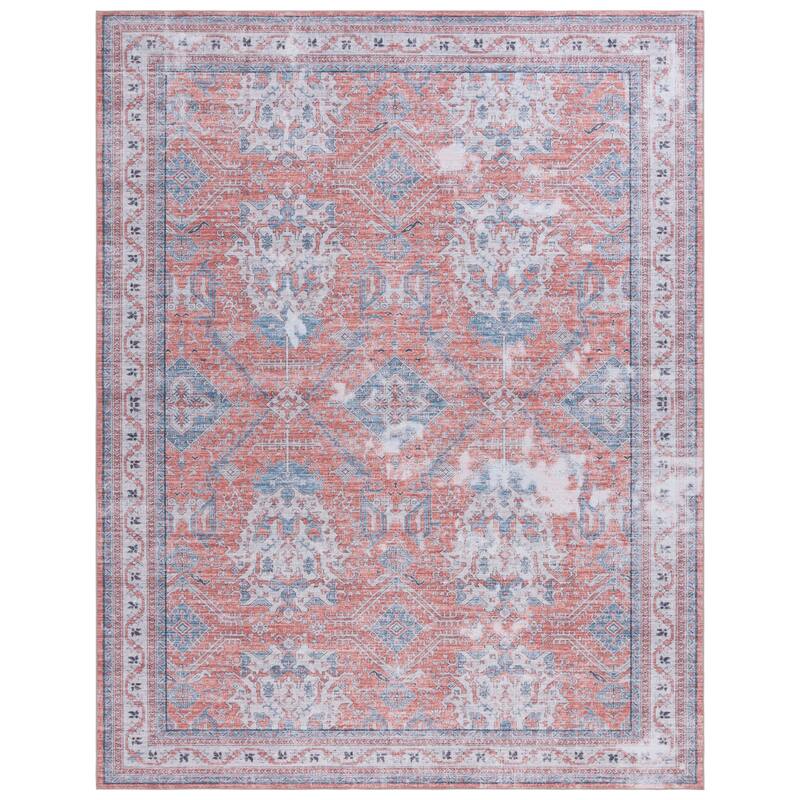 SAFAVIEH Tucson Machine Washable Slip Resistant Metije Oriental Distressed - 9' x 12' - Rust/Beige - Rectangle