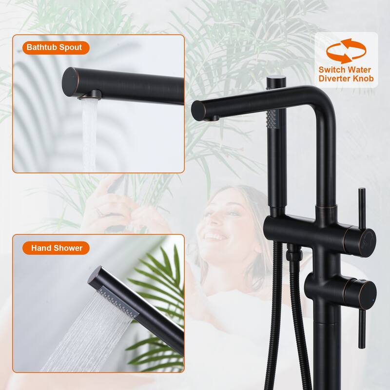 WOWOW 2-Handle Freestanding Longer Spout Tub Faucet with Handshower