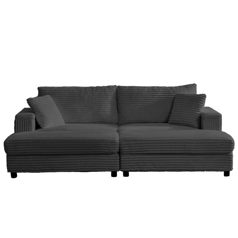 Mixoy 85‘’Corduroy Loveseat Chaise Lounge with Storage Ottoman&Armrests,Upholstered 2-Seater Sleeper Reclining Chair Indoor