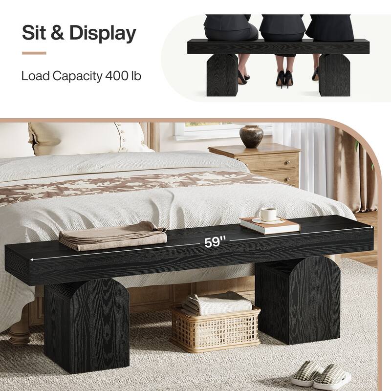 End of Bed Bench 59" Long Black Bedroom Bench for Bedroom