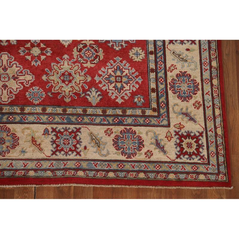 All-Over Geometric Kazak Area Rug Hand-Knotted Wool Carpet - 6'6" x 9'6"