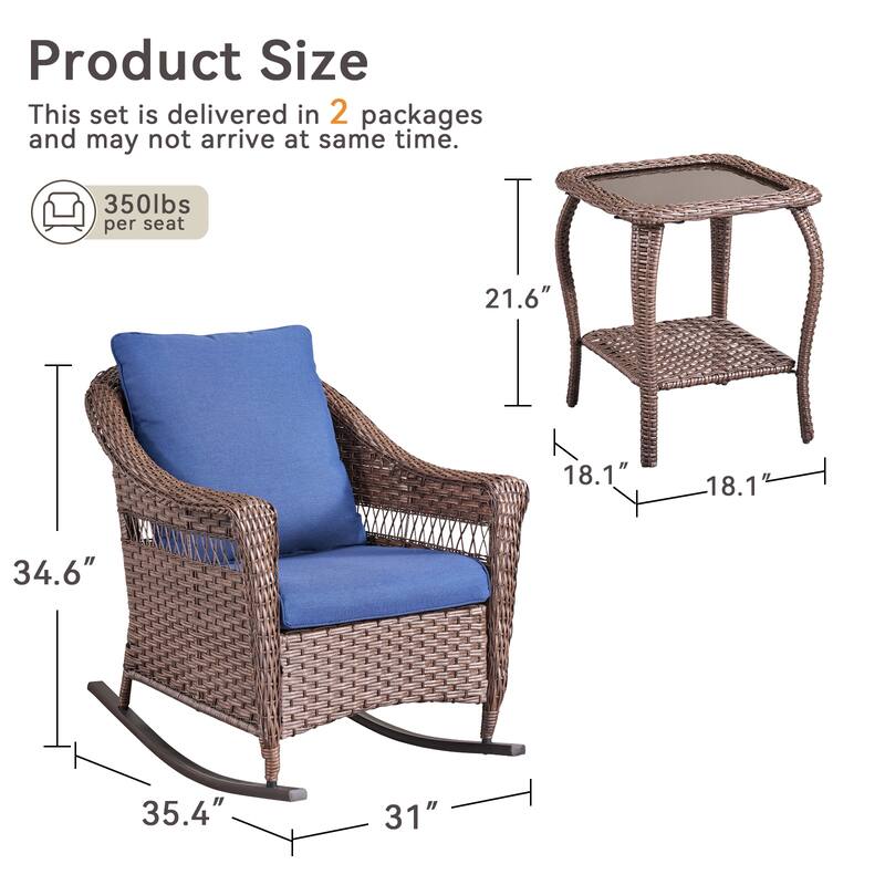 Pocassy Outdoor Rocker Chairs Patio Funiture Set - Brown & Blue
