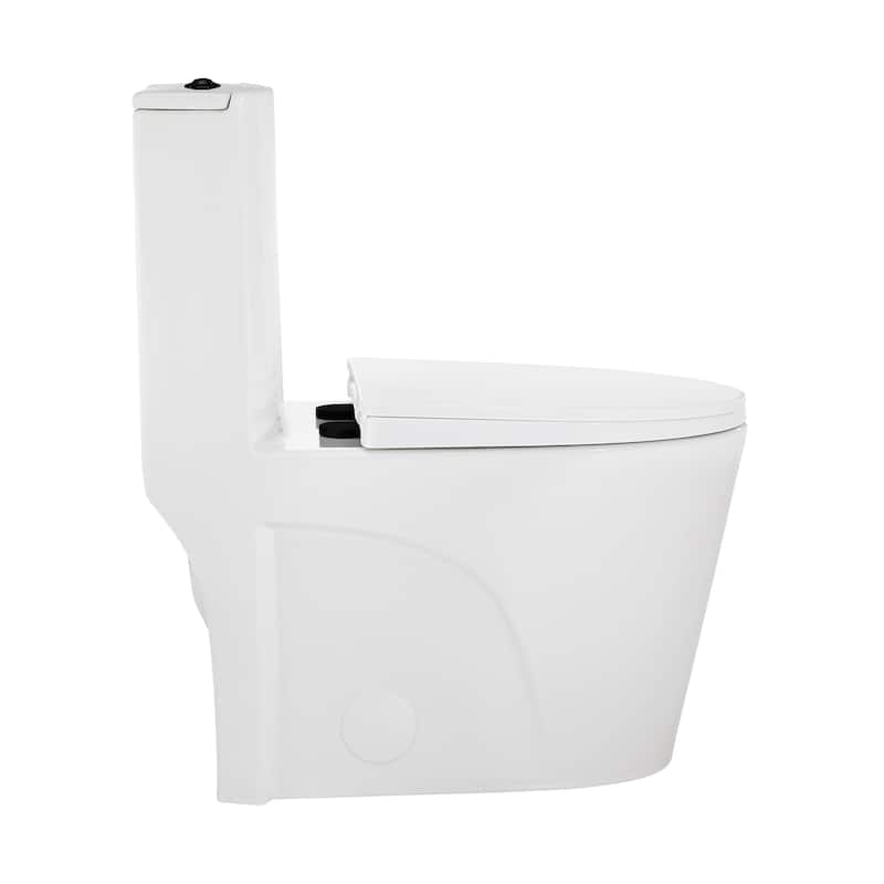 Angers One Piece Elongated Toilet Dual Vortex Flush, Black Hardware - 27" x 15.15" 33.05"