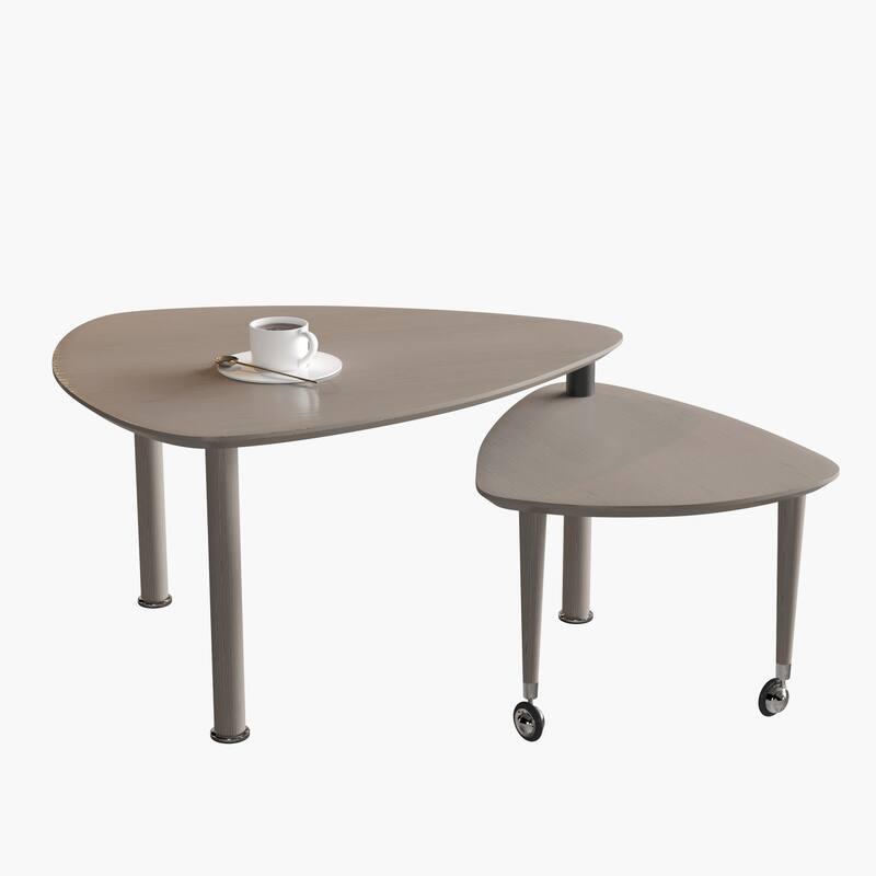GDFStudio - Vesper 360 Degree Rotatable Nesting Coffee Table with Solid Rubberwood Legs