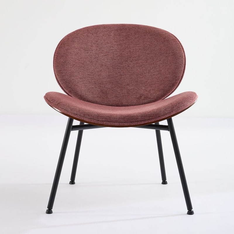 Shell Chair Single Side Chair Tripod,Bean Paste Pink Fabric Lounge Chair In Walnut Finish Backrest,Bean Paste Red Color