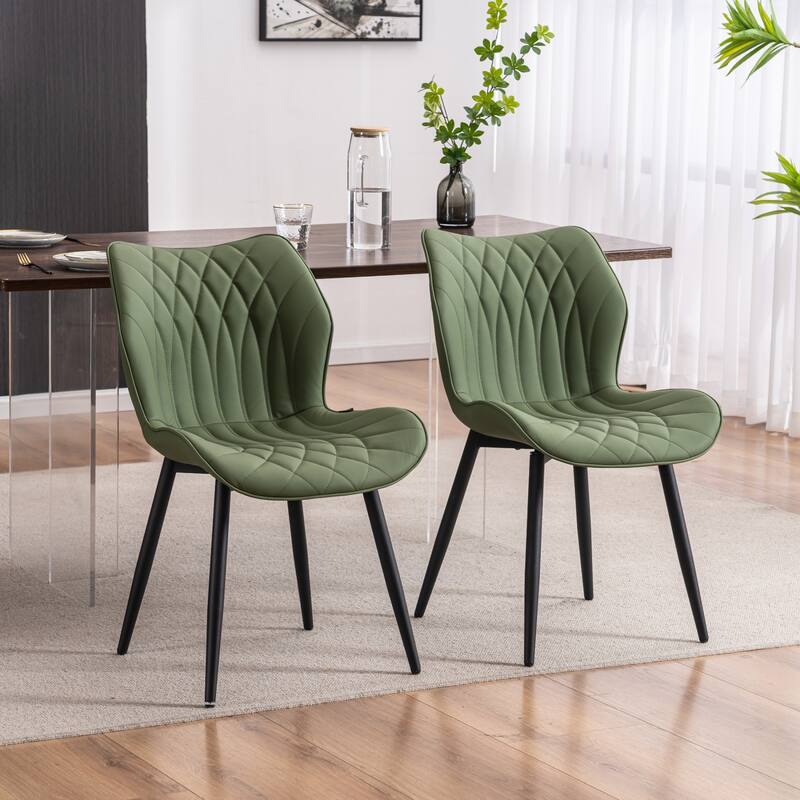 Upholstered Dining Chairs Set of 2, Faux Leather Kitchen Chairs - Bean Green