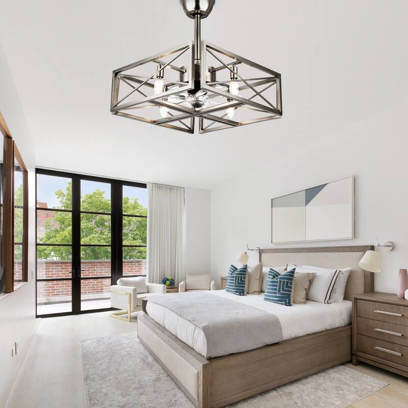 Oaks Aura 20in. Modern Industrial Nickel Low Profile Ceiling Fan with Light, Flush Mount Ceiling Fan with Remote for Bedroom