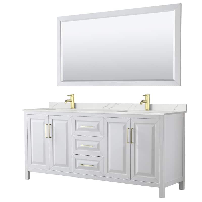 Wyndham Collection WCV252580D-QTZ-UNSM70 Daria 80" Free Standing - White / Giotto Quartz Top / Brushed Gold Hardware