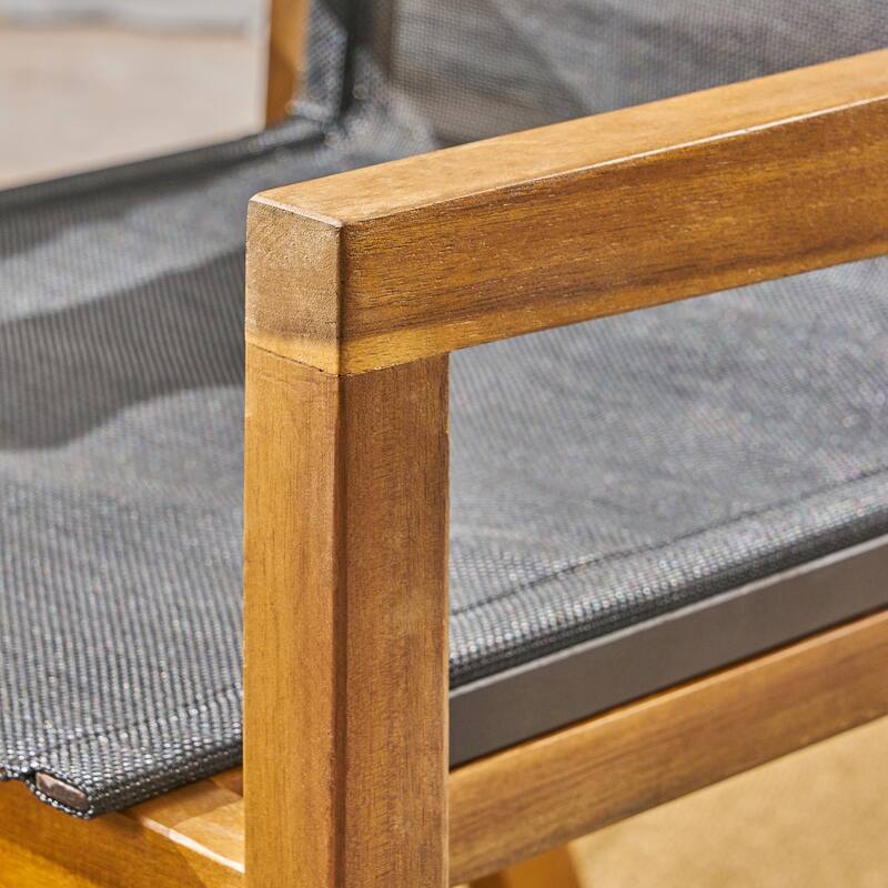 Castano Outdoor Acacia Wood 7 Piece Dining Set with Mesh Seats by Christopher Knight Home