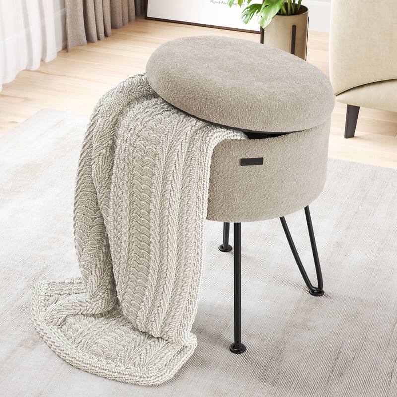 StorageBud Round Ottoman with Storage, Modern Ottomans for Living Room and Bedroom