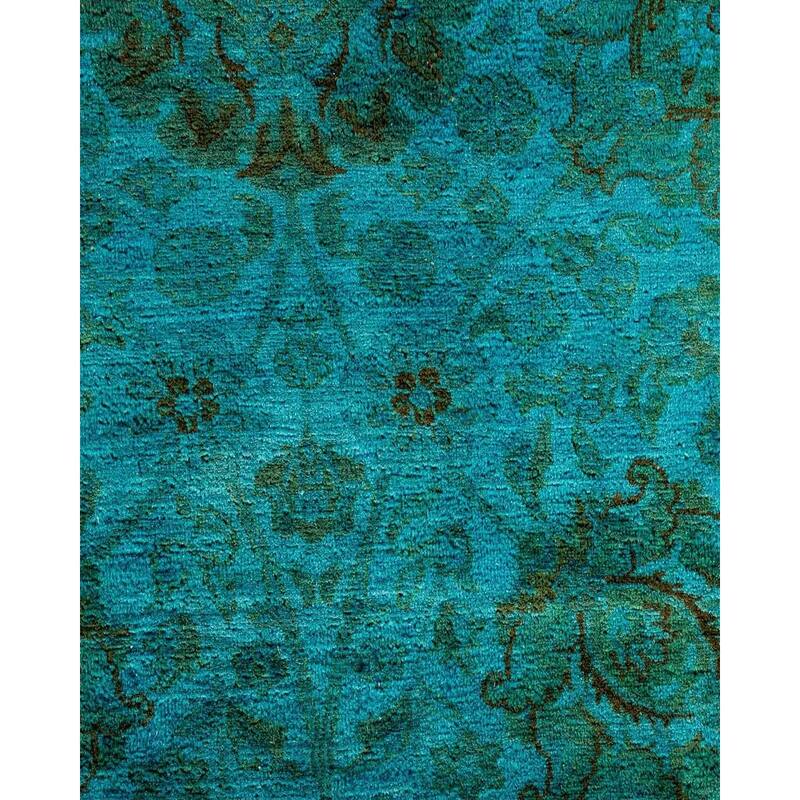 Overton Hand Knotted Wool Vintage Inspired Modern Contemporary Overdyed Blue Area Rug - 6' 0" x 12' 1"
