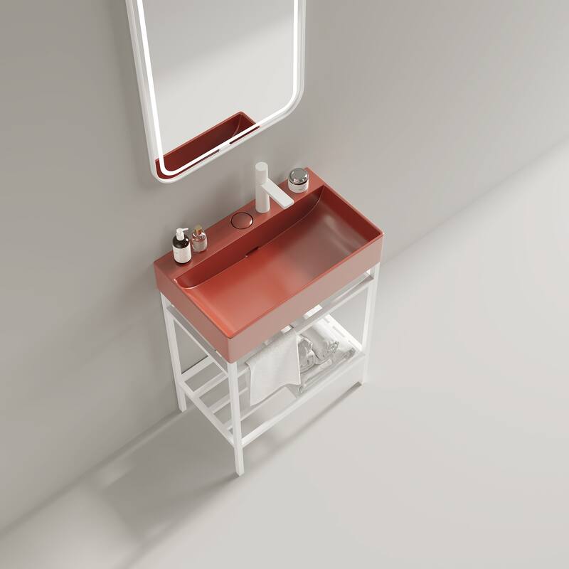 24 inch Metal Freestanding Bathroom Vanity Set with Integrated Ceramic Sink