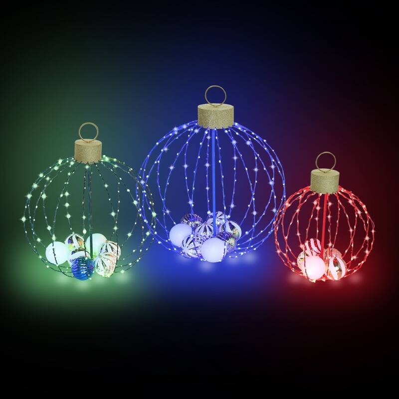 VEIKOUS Set of 3 Lighted Christmas Ornaments, 570 LED Outdoor/Indoor Holiday Decor with Multi-Color Lights