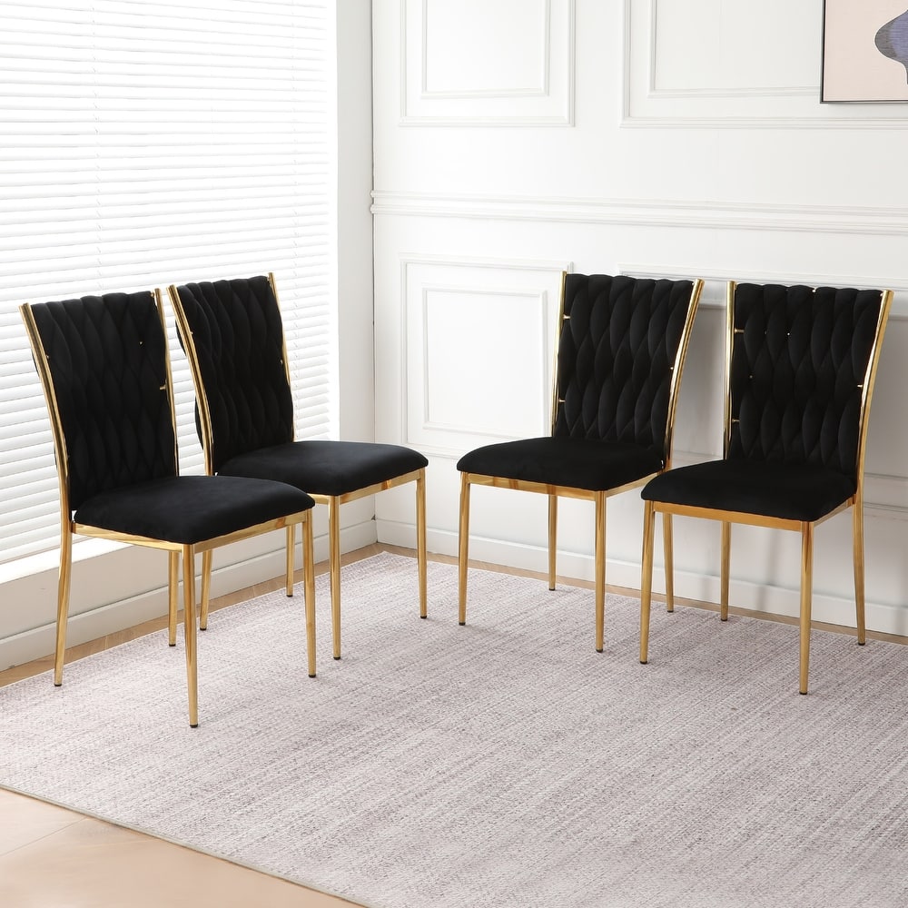Modern Simple Velvet Dining Chair, Family Bedroom Stool Back Student Table Chair, Gold-Plated Metal Chair Legs (Set of 4)