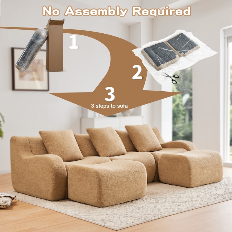 GDF Studio - Fairford U-Shaped 3-Seat Modular Sofa With Curved Armrests & Non-Slip Base
