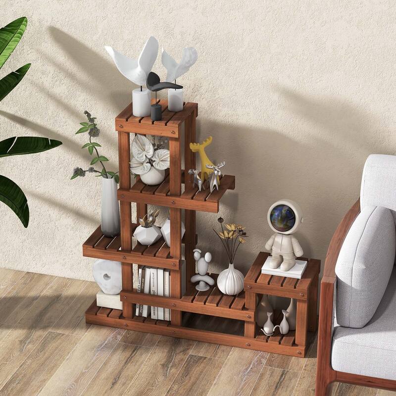 Costway Multi-layer Wood Plant Stand Flower Shelf Rack with High Low - See Details