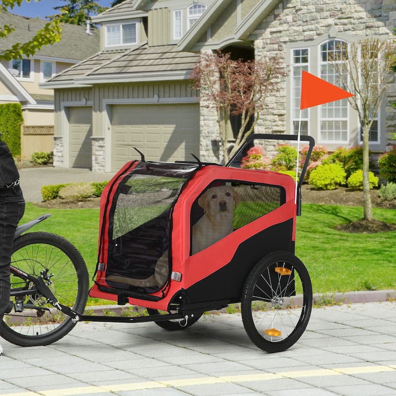 Aosom 2-in-1 Dog Bike Trailer Pet Stroller Carrier for Large Dogs with Hitch, Quick-release Wheels, Foot Support