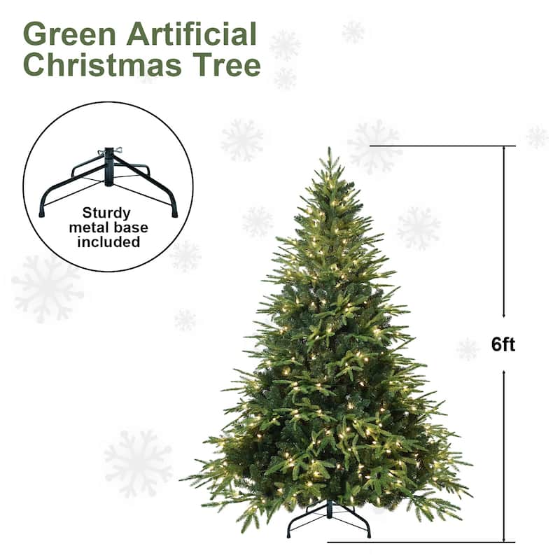 Pre-Lit Artificial Christmas Tree - Warm White Incandescent Lights, PE/PVC Branches, Metal Stand - Green
