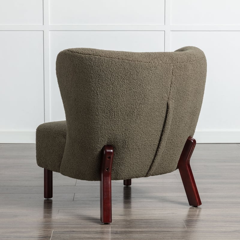 Upholstered Armless Chair Lambskin Sherpa Single Sofa Chair with Wooden Legs