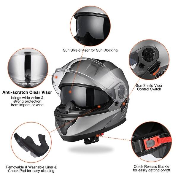 AHR RUN-M3 Modular Flip Up Helmet Full Face Dual Visor DOT Motorcycle Bike  S - Bed Bath & Beyond - 42901942
