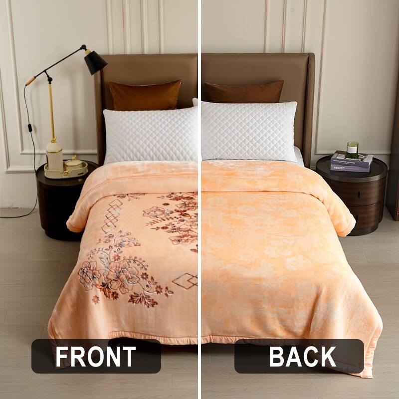 Luxury Heavy Thick Plush Blanket 2 Ply A&B Disign For Winter - King-85"x95" - Maize Flower