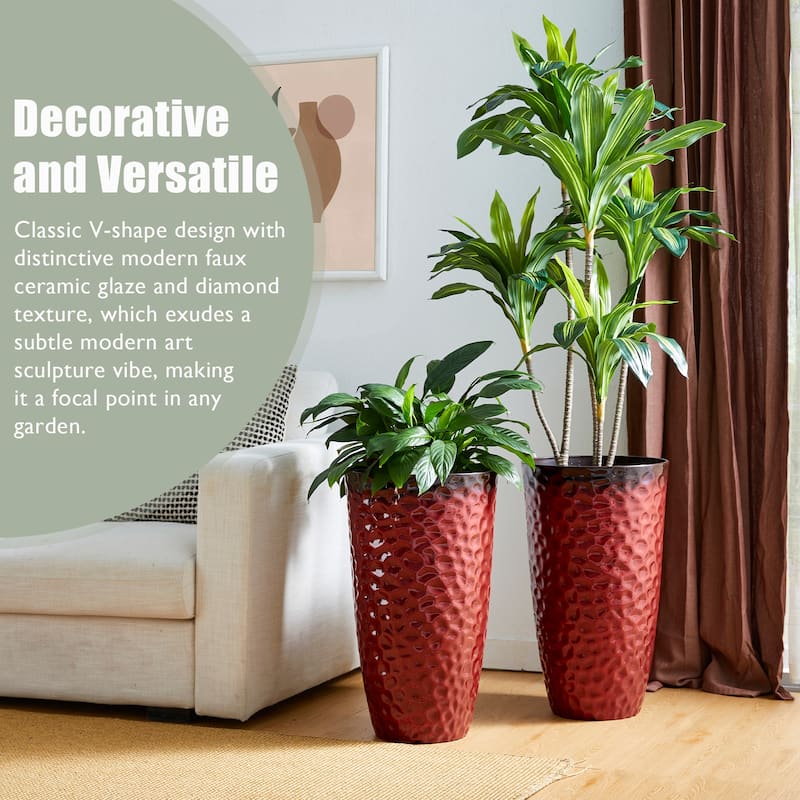 Glitzhome 23.75"H Set of 2 Oversized Eco-Friendly PP and Stone Honeycomb Textured Blue/Green/Red Tall Plastic Planter