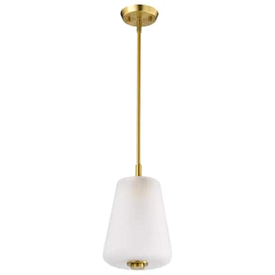 Lune Mini Pendant Vintage Brass Finish Etched White Glass - Vintage Brass