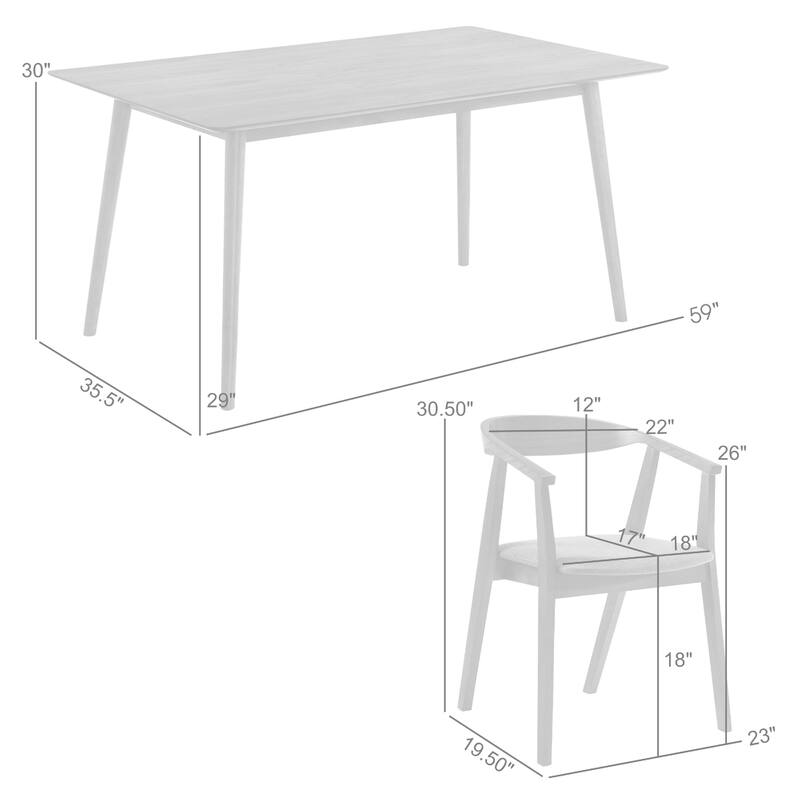 Wena Alana 5 Piece Dining Table Set, Walnut Brown Wood, 4 Orange Chairs