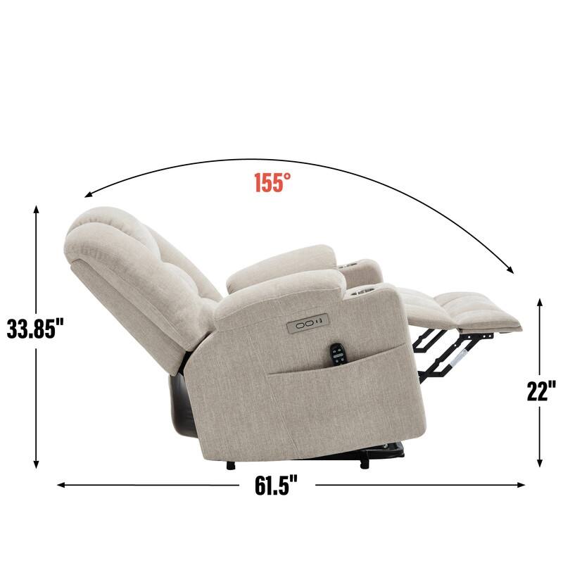 Large Power Lift Recliner with Massage & Heat - Heavy Duty Wide Recliner Chair for Elderly, USB/Type-C Charging, Cup Holders
